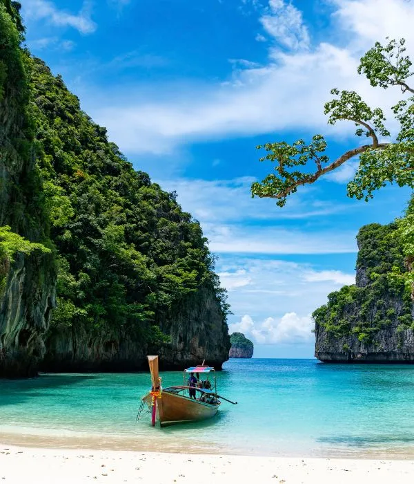 A boat on a clear blue see in Thailand